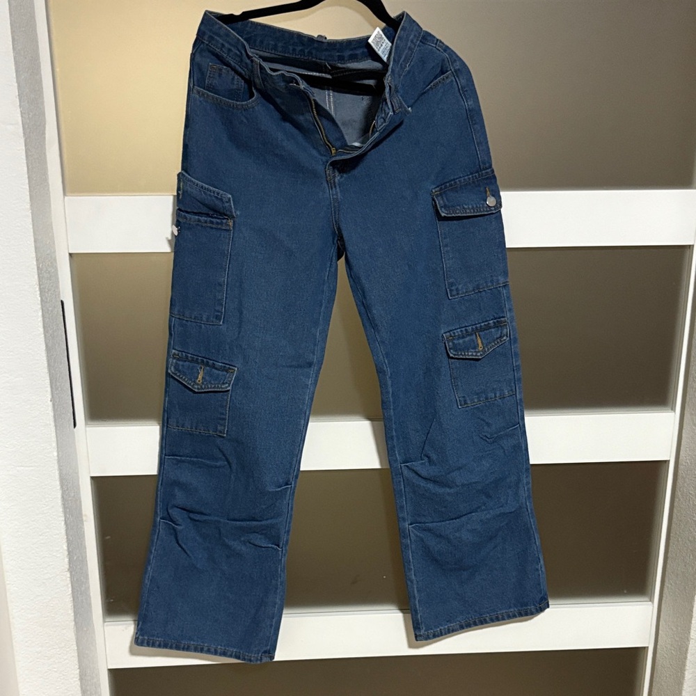 SHEIN Men's Relaxed Fit Blue Cargo Jeans
